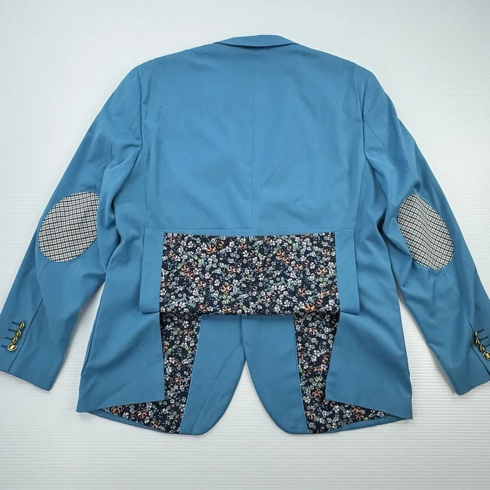 Paisley & Gray 48R Blue Sport Coat Blazer Floral Lining Elbow Patch Slim Fit